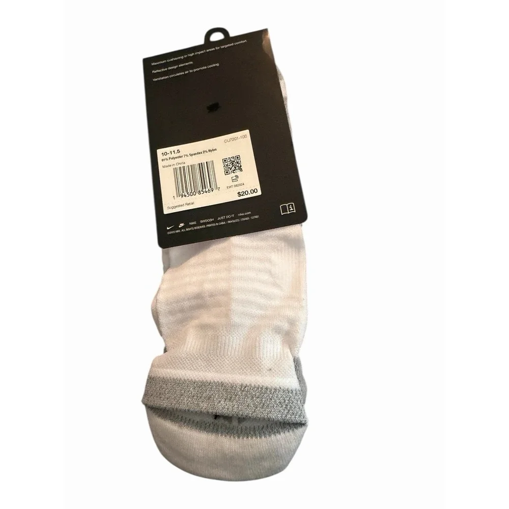 Nike Spark No‎ Show Running Socks Dri-Fit Cushioned White Gray Men 10-11.5 NWT